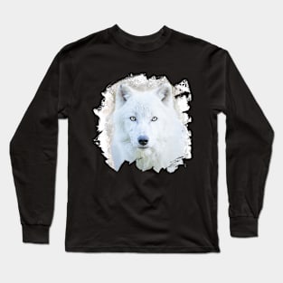 White Wolf Animal Wildlife Jungle Nature Forest Watercolor Long Sleeve T-Shirt